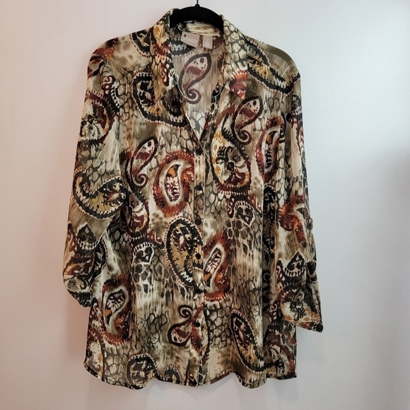 Chico's Tops - Chicos Printed Sheer Blouse Size 2